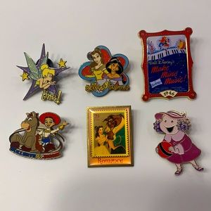Lot of 6 Disney trader pins - toy story, beauty and the beast, tinkerbell, etc